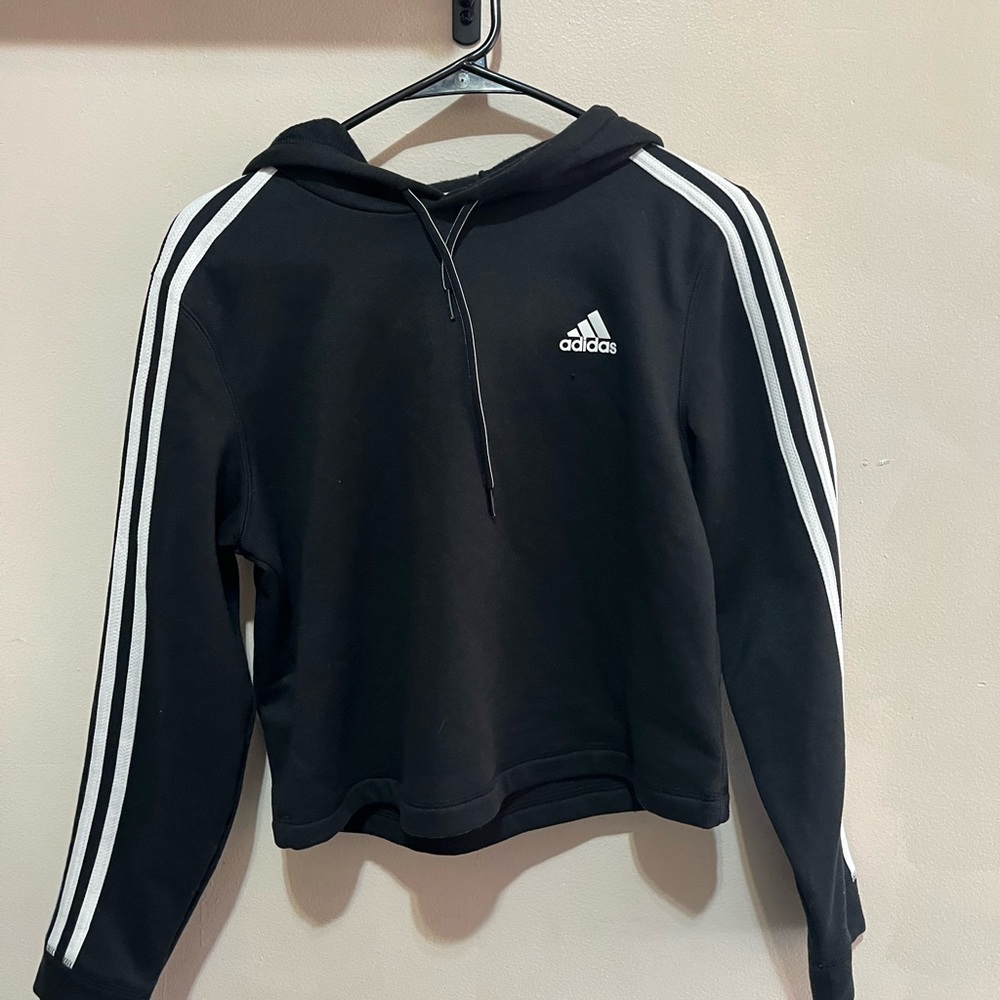 Adidas Black Hoodie with White Stripes